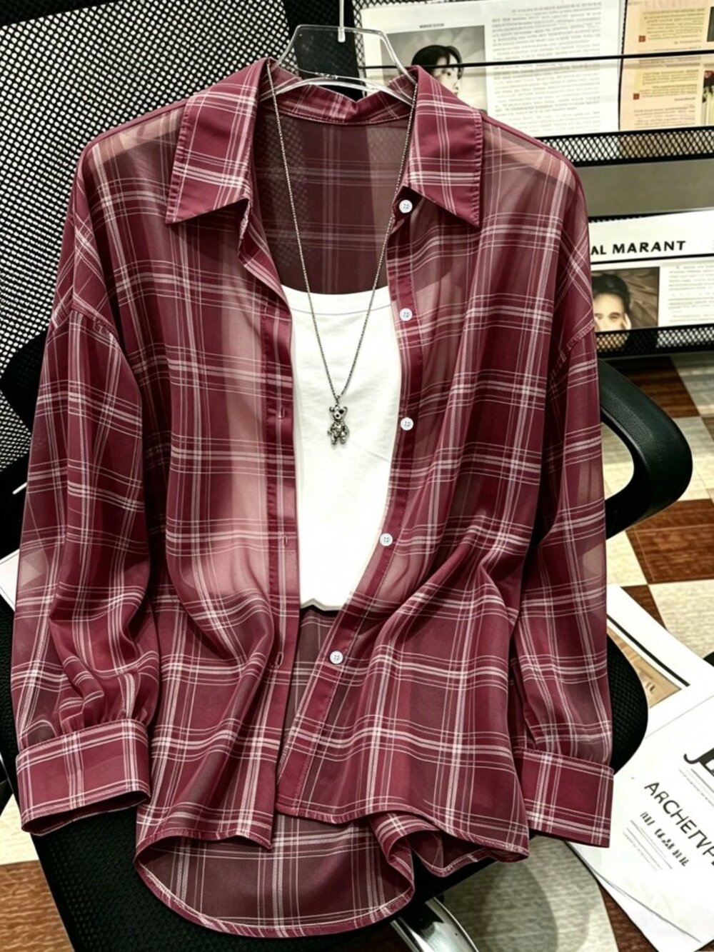 Multicolor Casual Women's Plaid Long Sleeve Single-Breasted Loose Fit Shirt